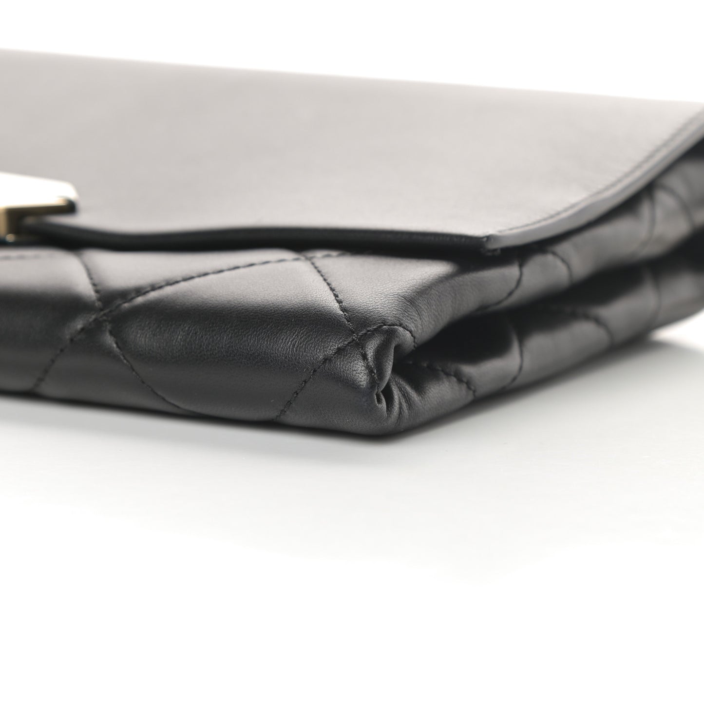 Lambskin Quilted Retro Label Clutch Black