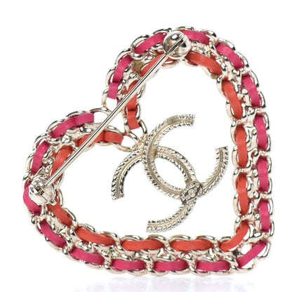 Chanel Lambskin Chain CC Heart Brooch Pink Red Gold 3 of 4