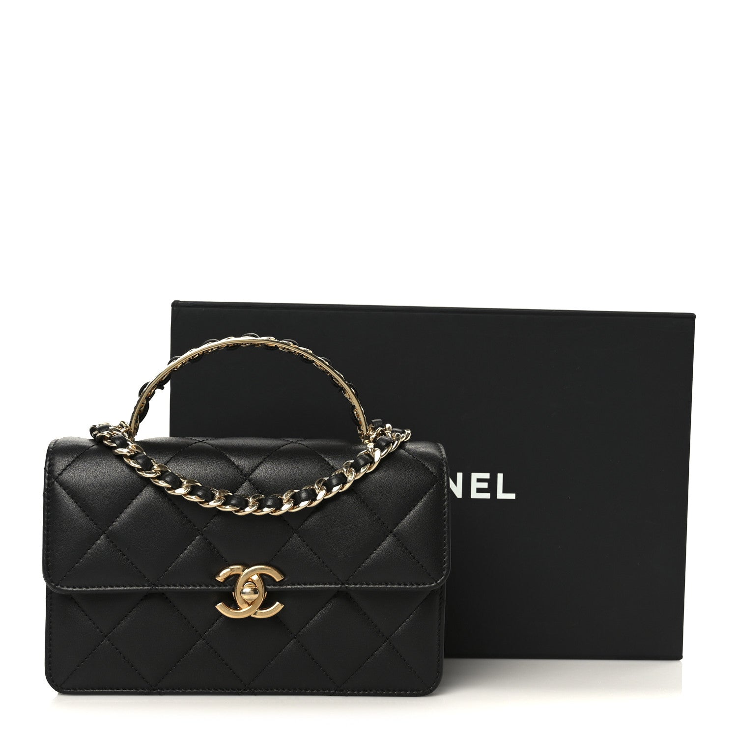 Chanel Shiny Calfskin Quilted Mini Metal Top Handle Flap Black 12 of 12