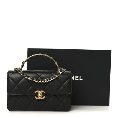 Chanel Shiny Calfskin Quilted Mini Metal Top Handle Flap Black 12 of 12