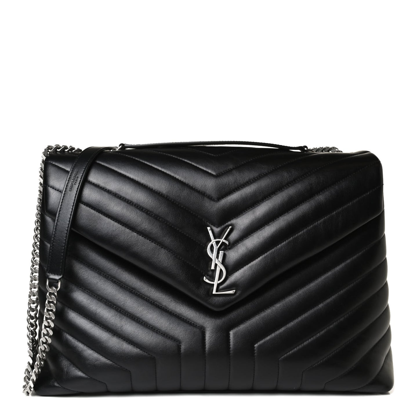 Calfskin Y Quilted Monogram Large Loulou Chain Satchel Black