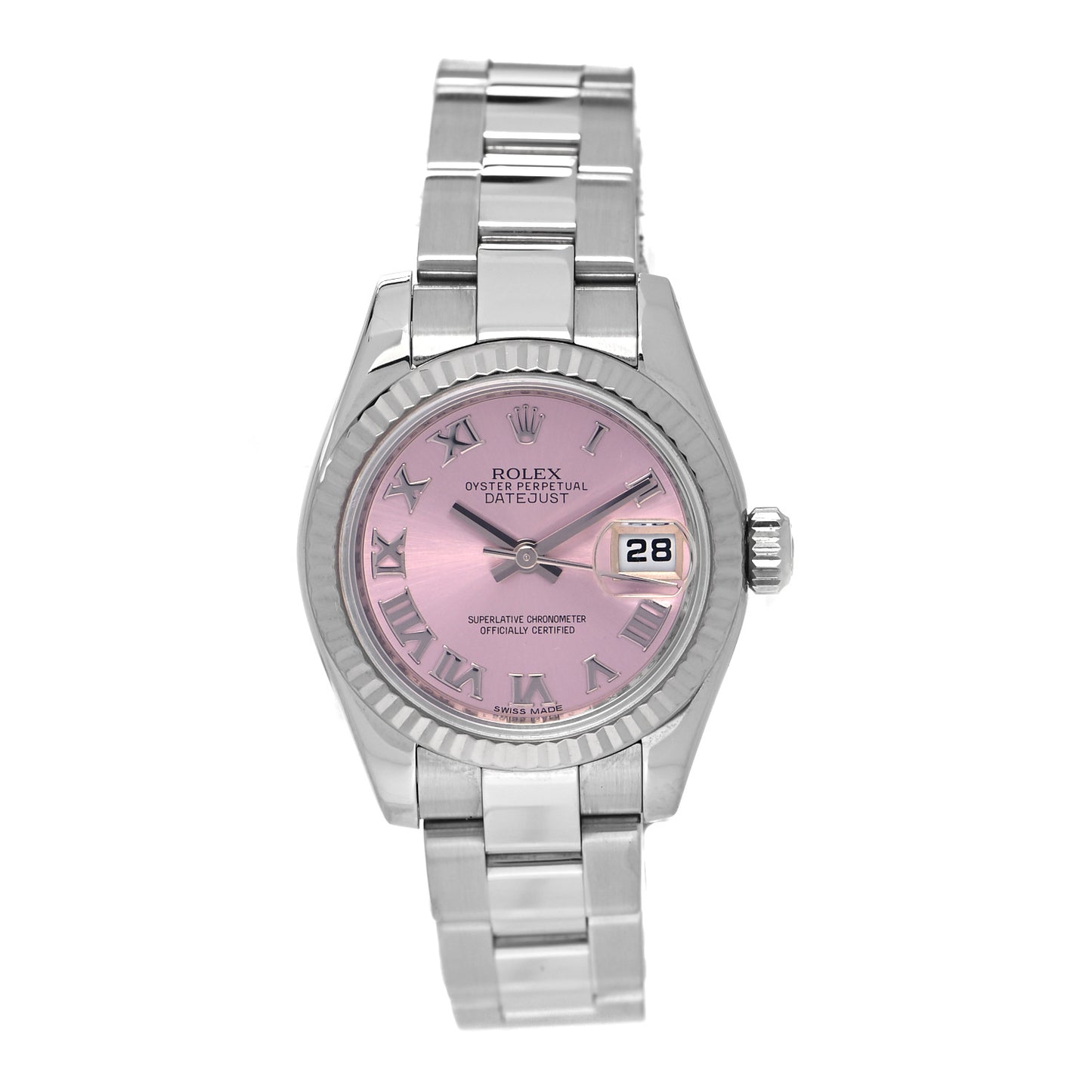 Stainless Steel 18K White Gold 26mm Oyster Perpetual Datejust Watch Pink Roman 179174
