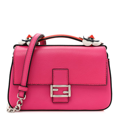 Fendi Vitello Dolce Nappa Flowerland Tri-Color Micro Double Baguette Fuxia White Ice Papavero 1 of 10