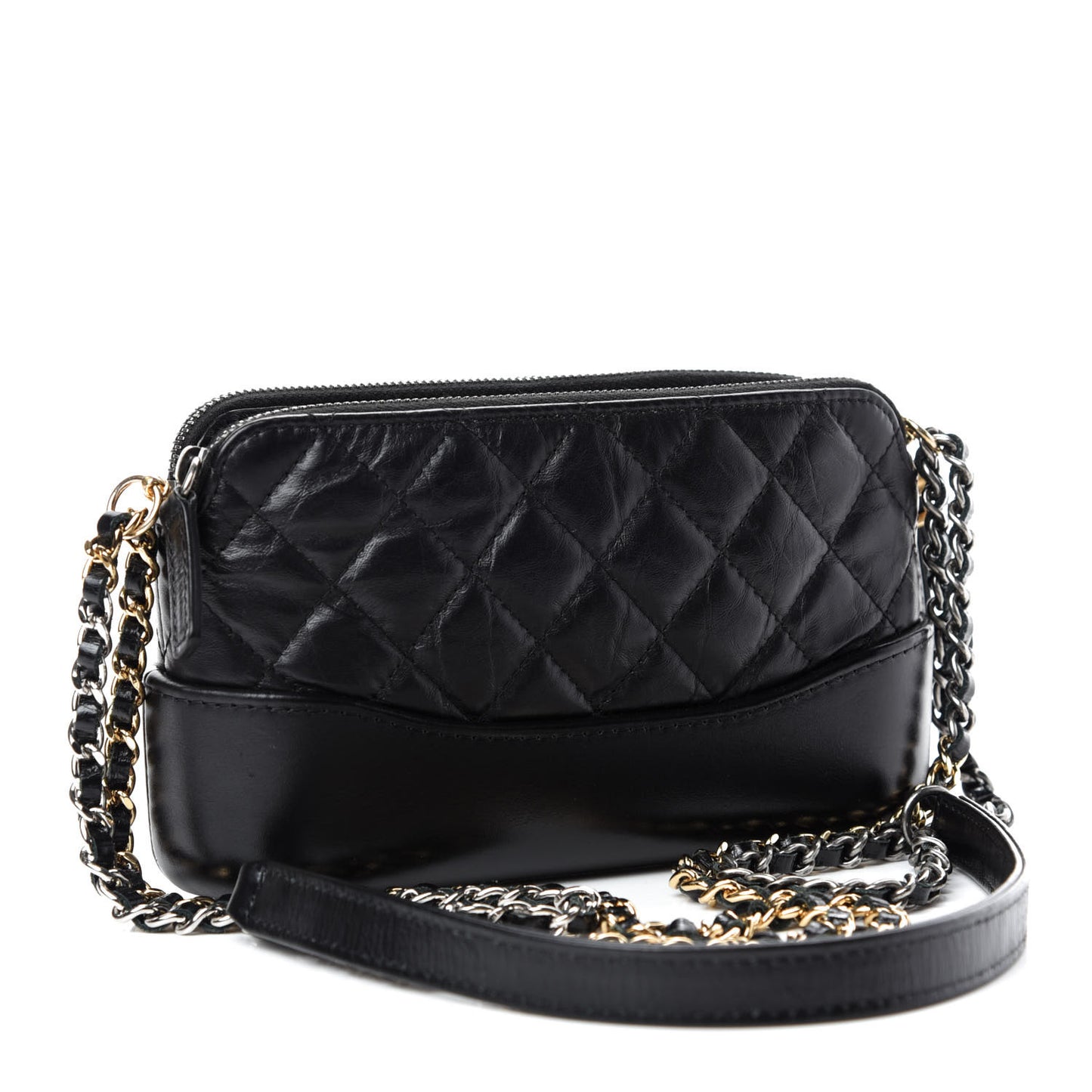 Aged Calfskin Quilted Small Gabrielle Clutch With Chain Black