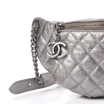 Chanel Metallic Goatskin Quilted Banane Waist Bag Fanny Pack Silver 8 of 13