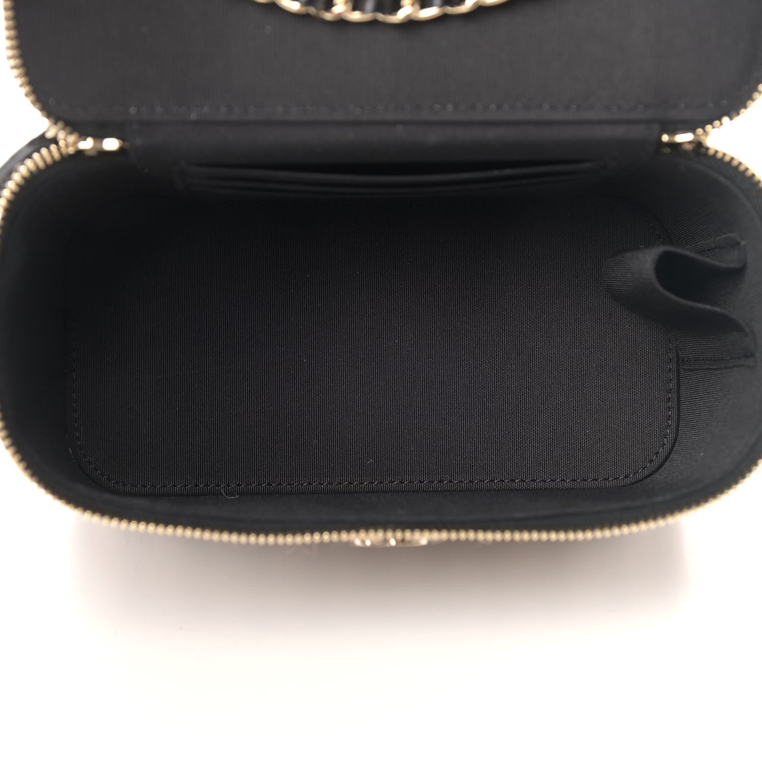 Chanel Raffia Jute Striped Small Vanity Case With Chain Black Beige 4 of 4