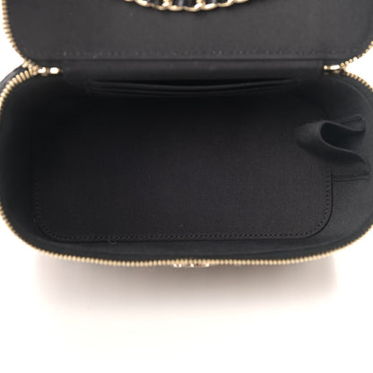 Chanel Raffia Jute Striped Small Vanity Case With Chain Black Beige 4 of 4