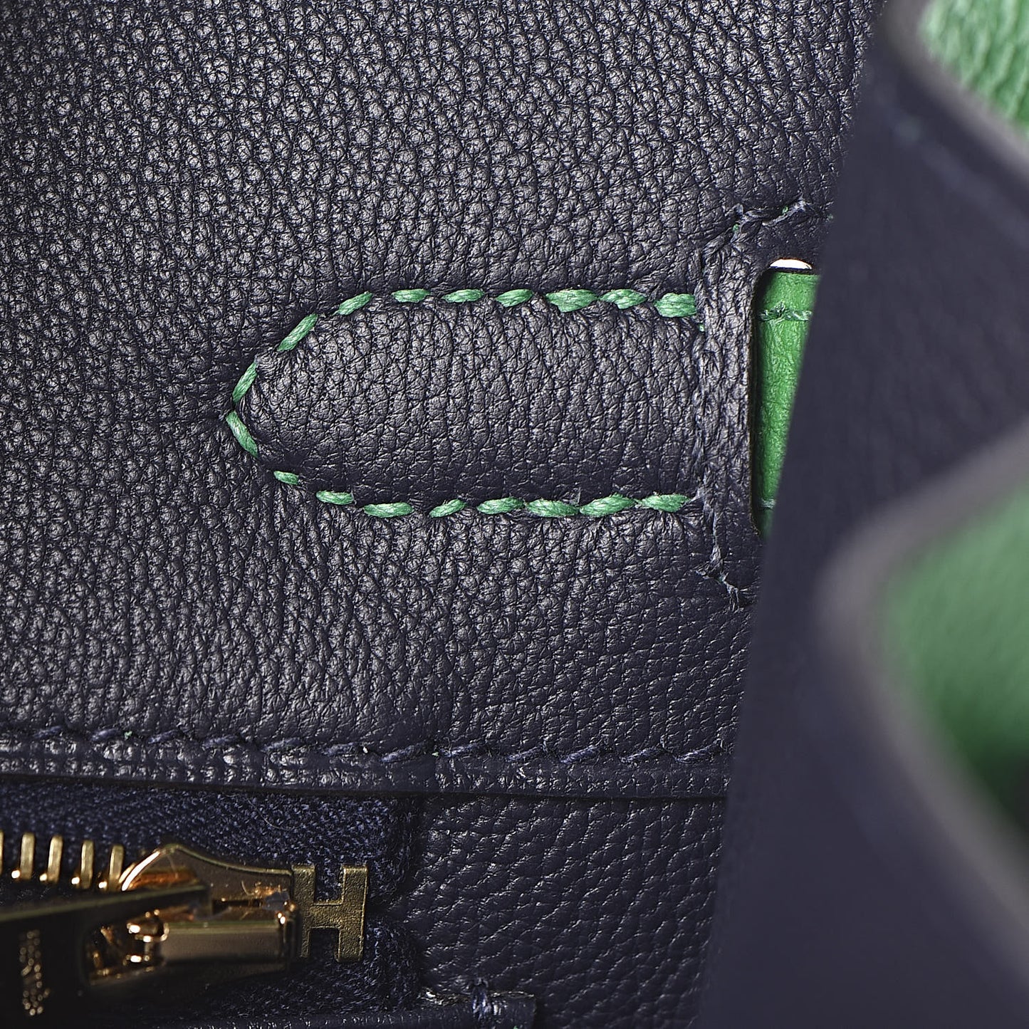 Togo Bi Color Horseshoe Birkin 25 Bambou Bleu Nuit