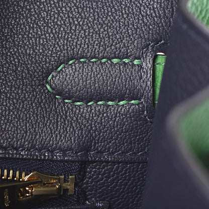 Hermes Togo Bi Color Horseshoe Birkin 25 Bambou Bleu Nuit 15 of 37