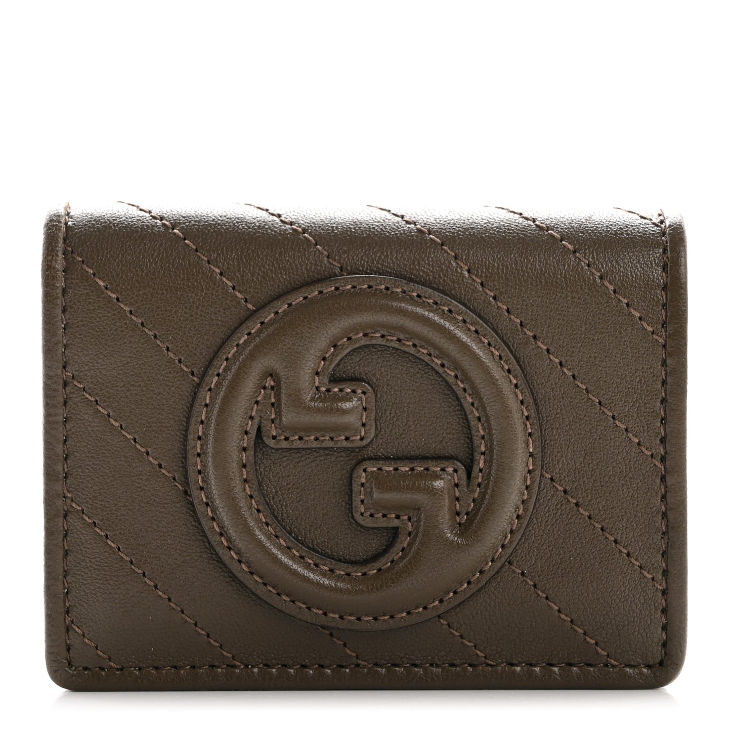 Sakai Be Green Calfskin Diagonal Stitched Blondie Card Case Wallet Cuir