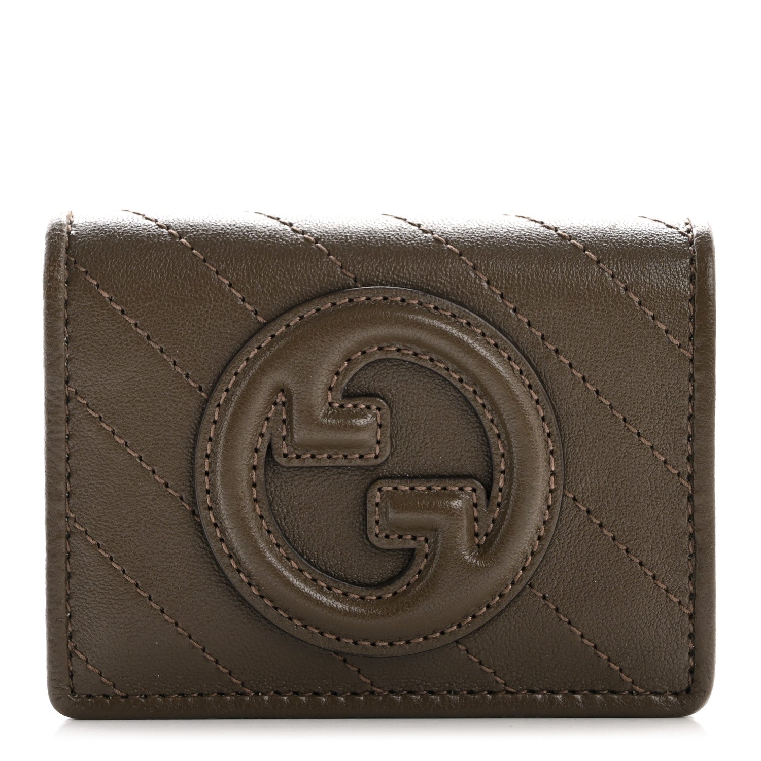 Gucci Sakai Be Green Calfskin Diagonal Stitched Blondie Card Case Wallet Cuir 1 of 8