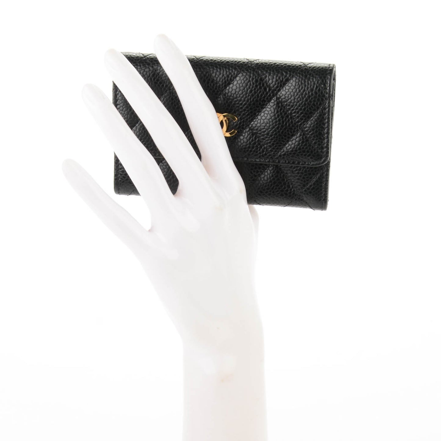 Caviar Quilted Flap Card Holder Black