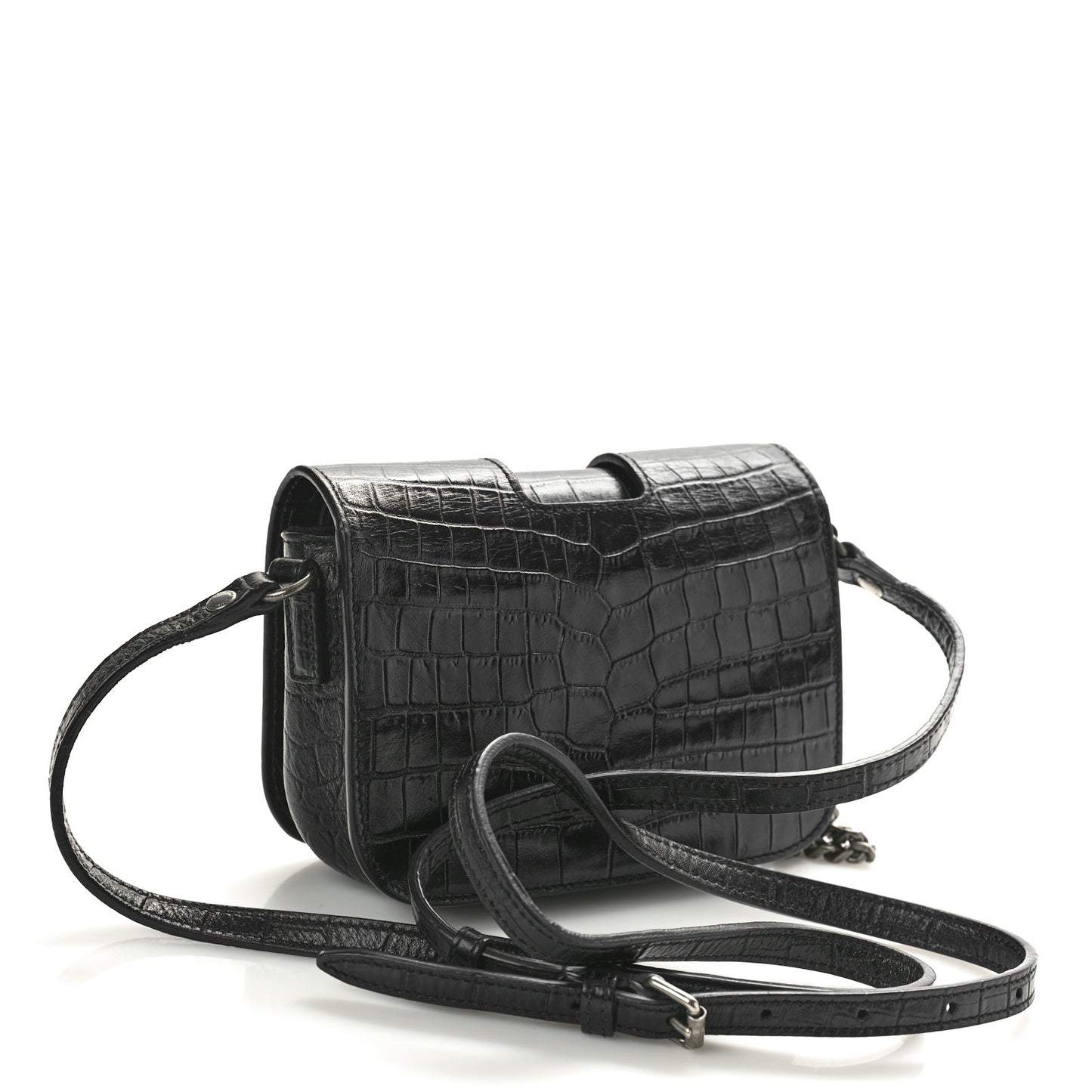 Crocodile Embossed Toy Charlotte Messenger Bag Black
