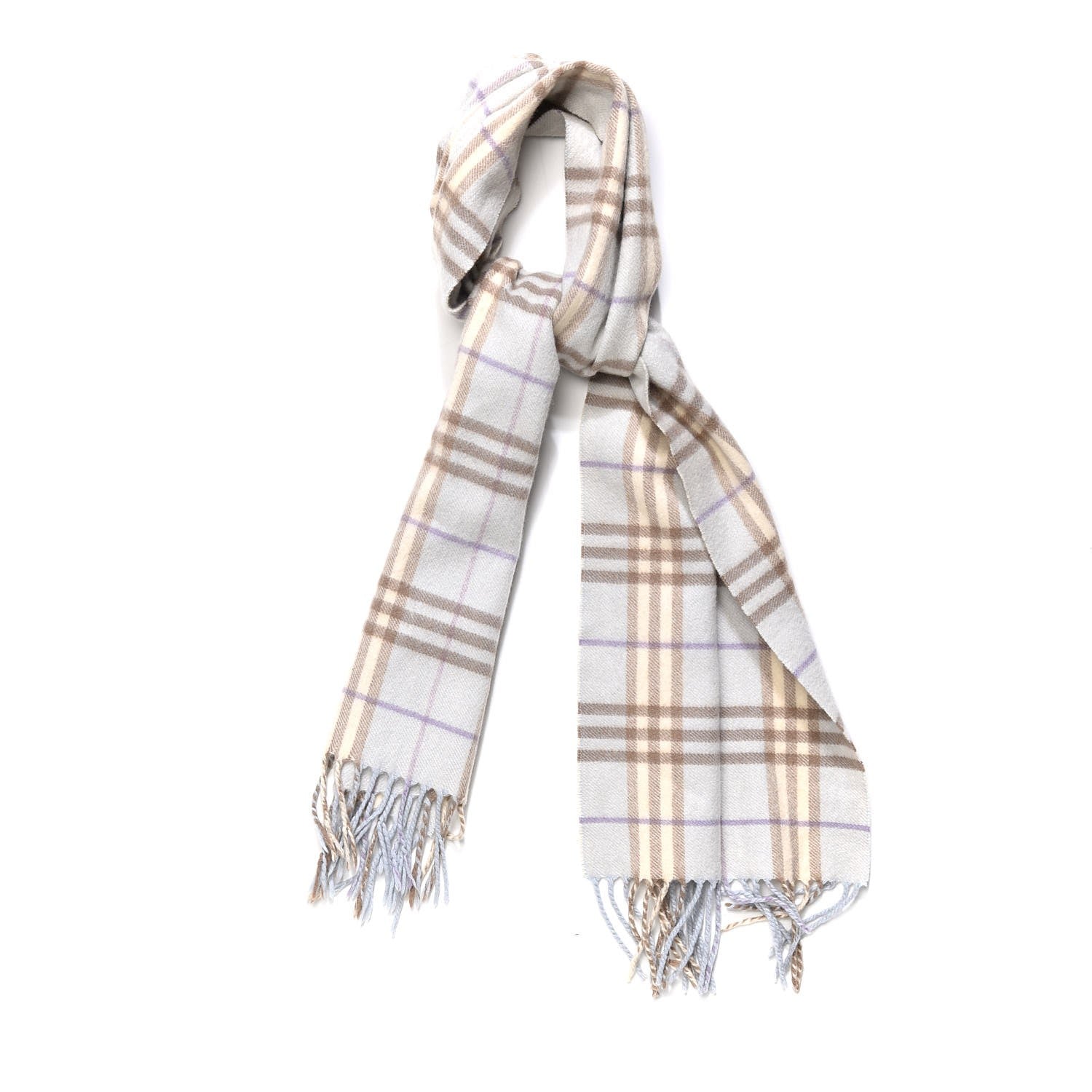 Burberry Cashmere House Check Fringe Scarf Light Blue 1 of 5