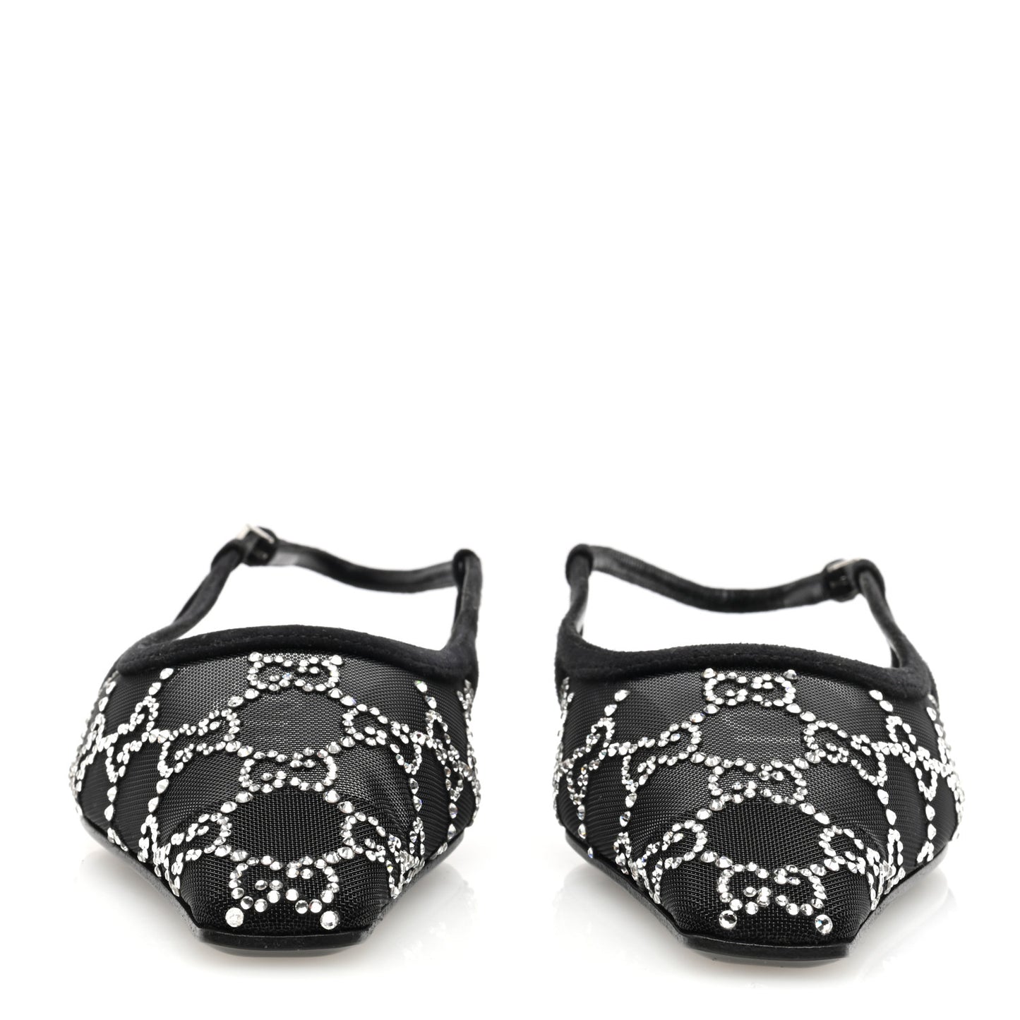 Suede Mesh Crystal GG Monogram Slingback Ballet Flats 37 Black