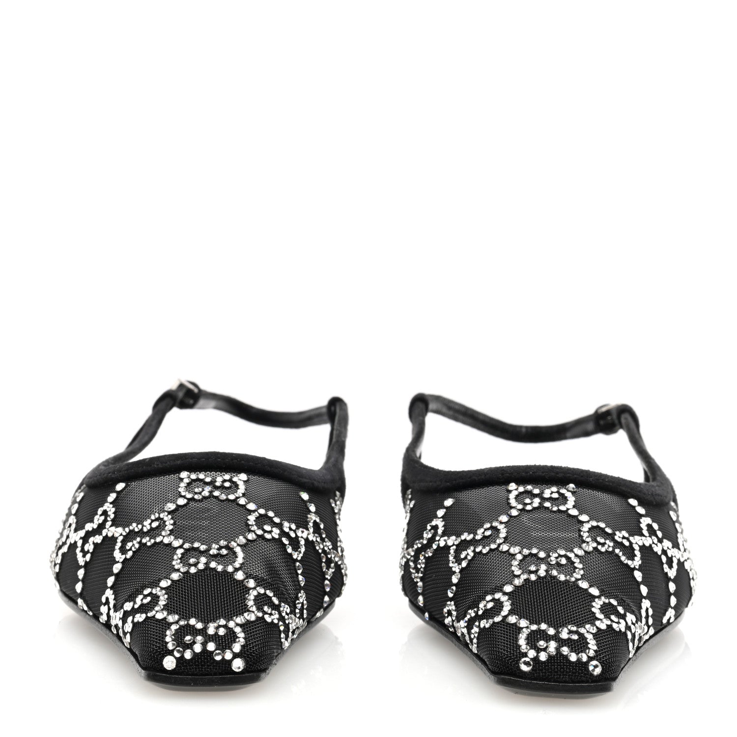 Gucci Suede Mesh Crystal GG Monogram Slingback Ballet Flats 37 Black 3 of 7