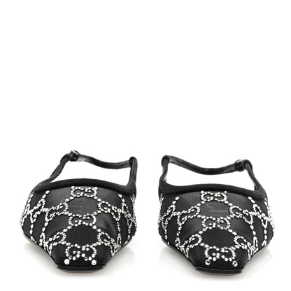 Gucci Suede Mesh Crystal GG Monogram Slingback Ballet Flats 37 Black 3 of 7