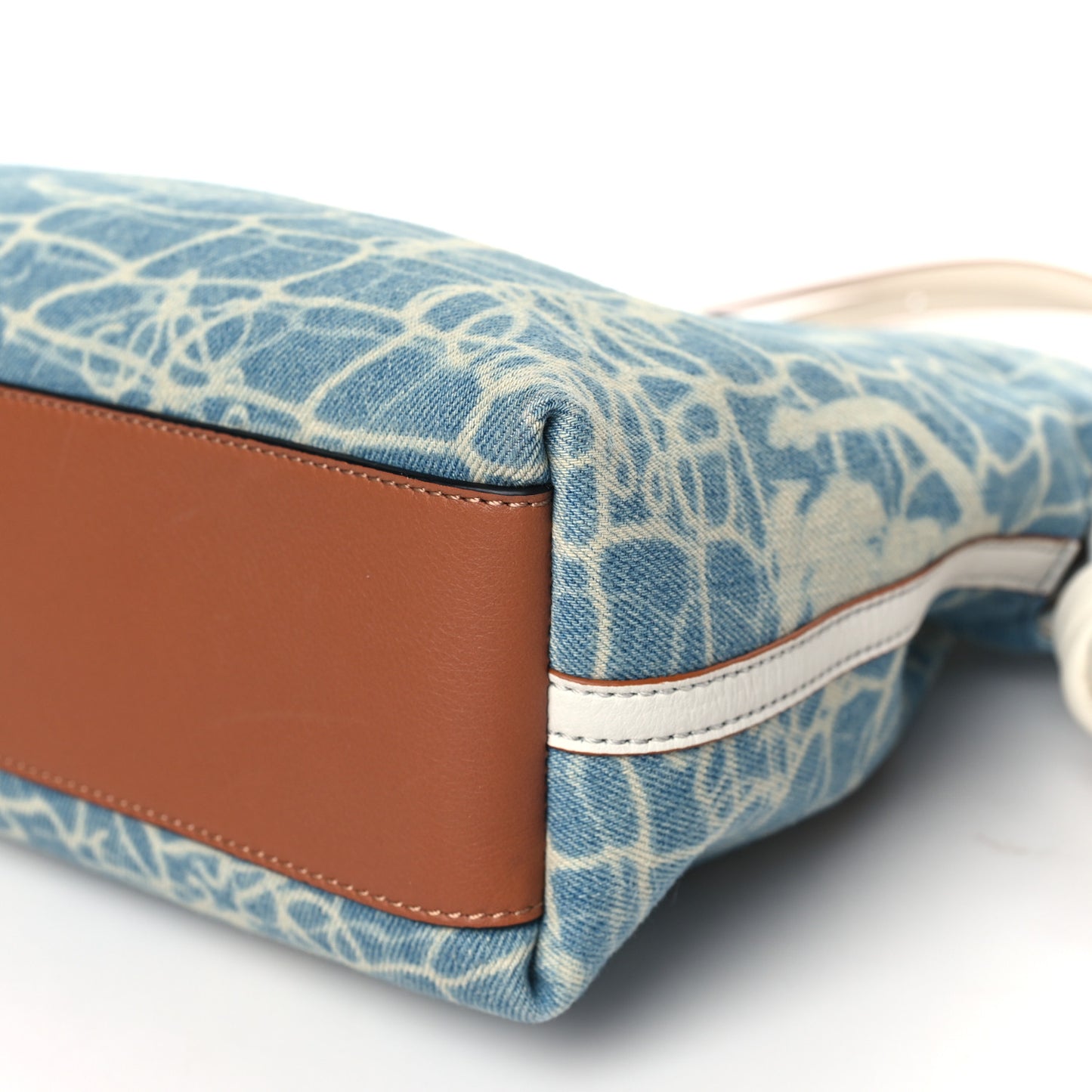 Denim Calfskin Mermaid Print Paula's Ibiza Flamenco Knot Bag Blue Tan