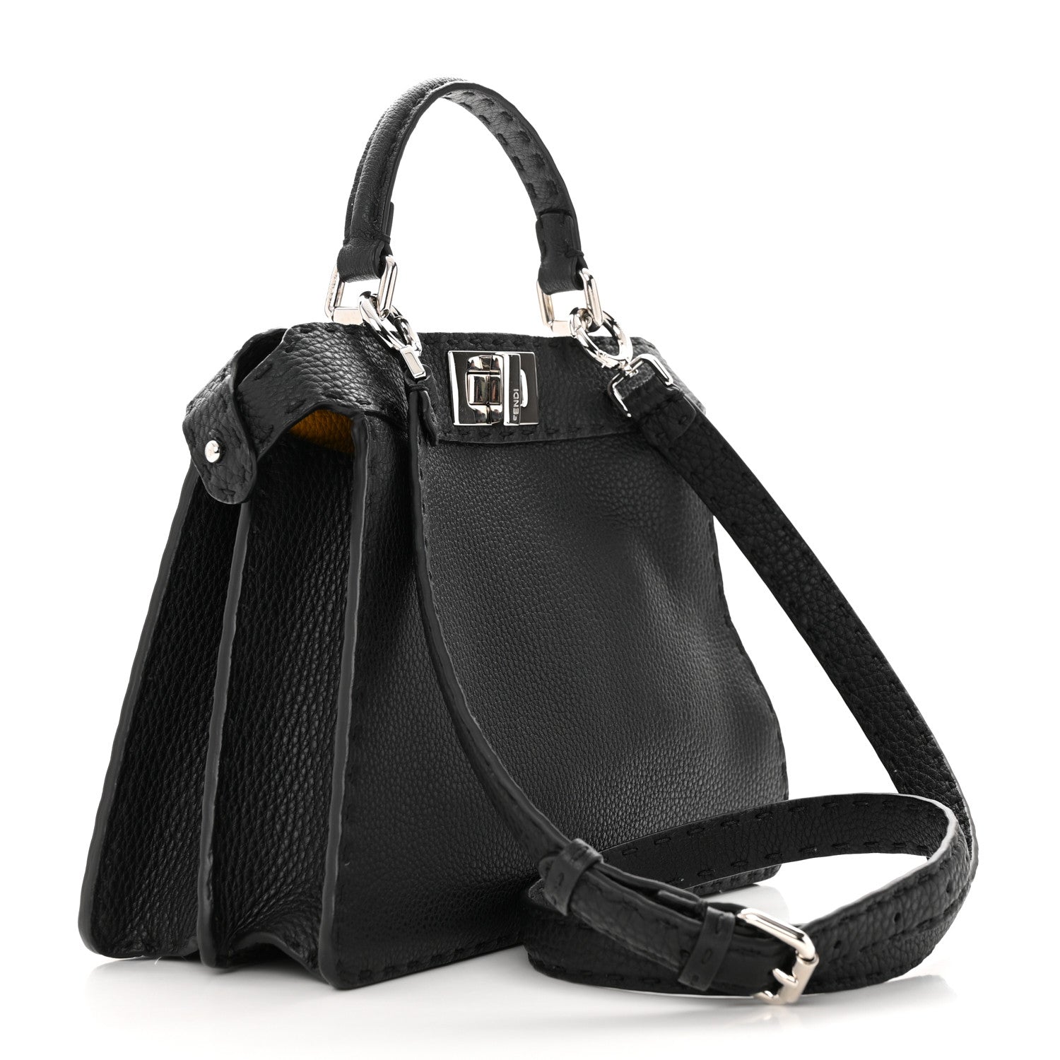 Fendi Cuoio Romano Selleria Chamois Small Peekaboo I SEE U Satchel Black Camel Sunflower 3 of 16