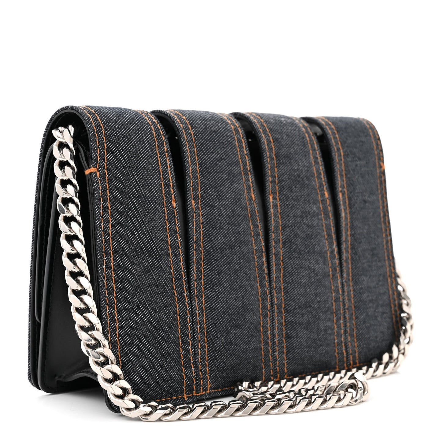 ALEXANDER MCQUEEN Denim Calfskin Small Slash Bag Blue Black