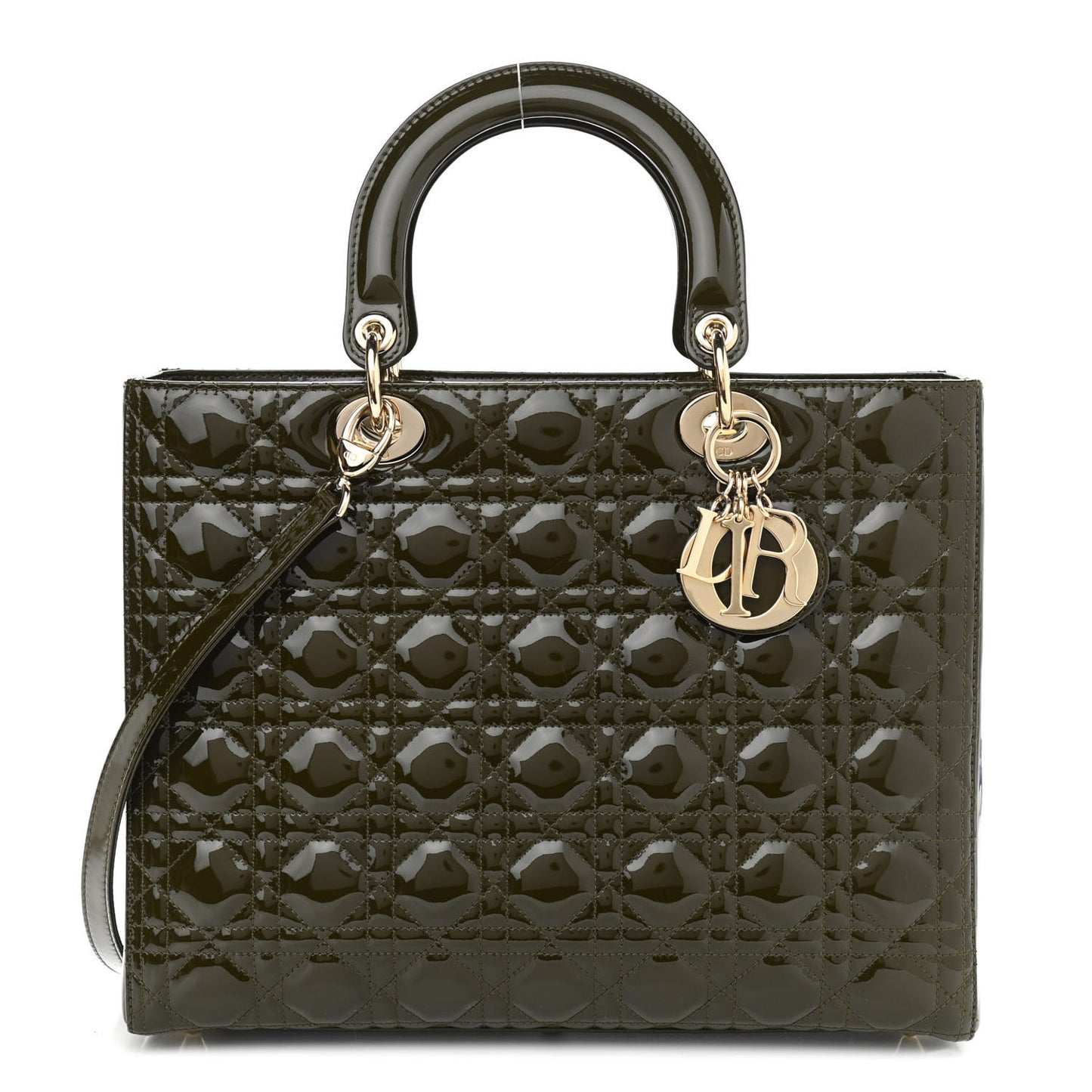 Patent Cannage Large Lady Dior Olive