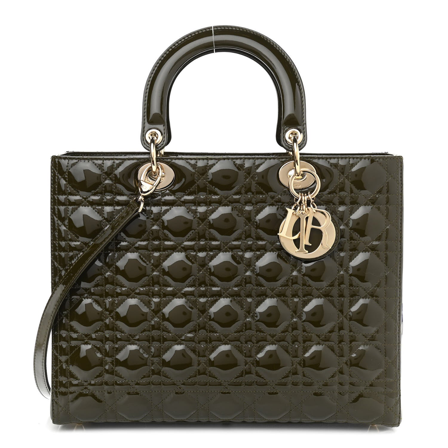 Christian Dior Patent Cannage Large Lady Dior Olive 1 of 9