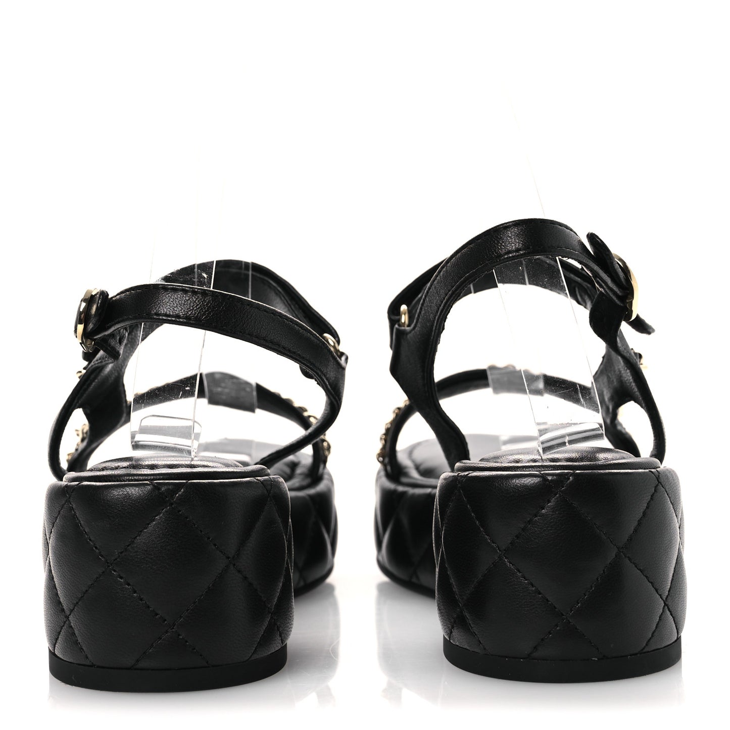Lambskin Quilted Chain CC Platform Sandals 38 Black