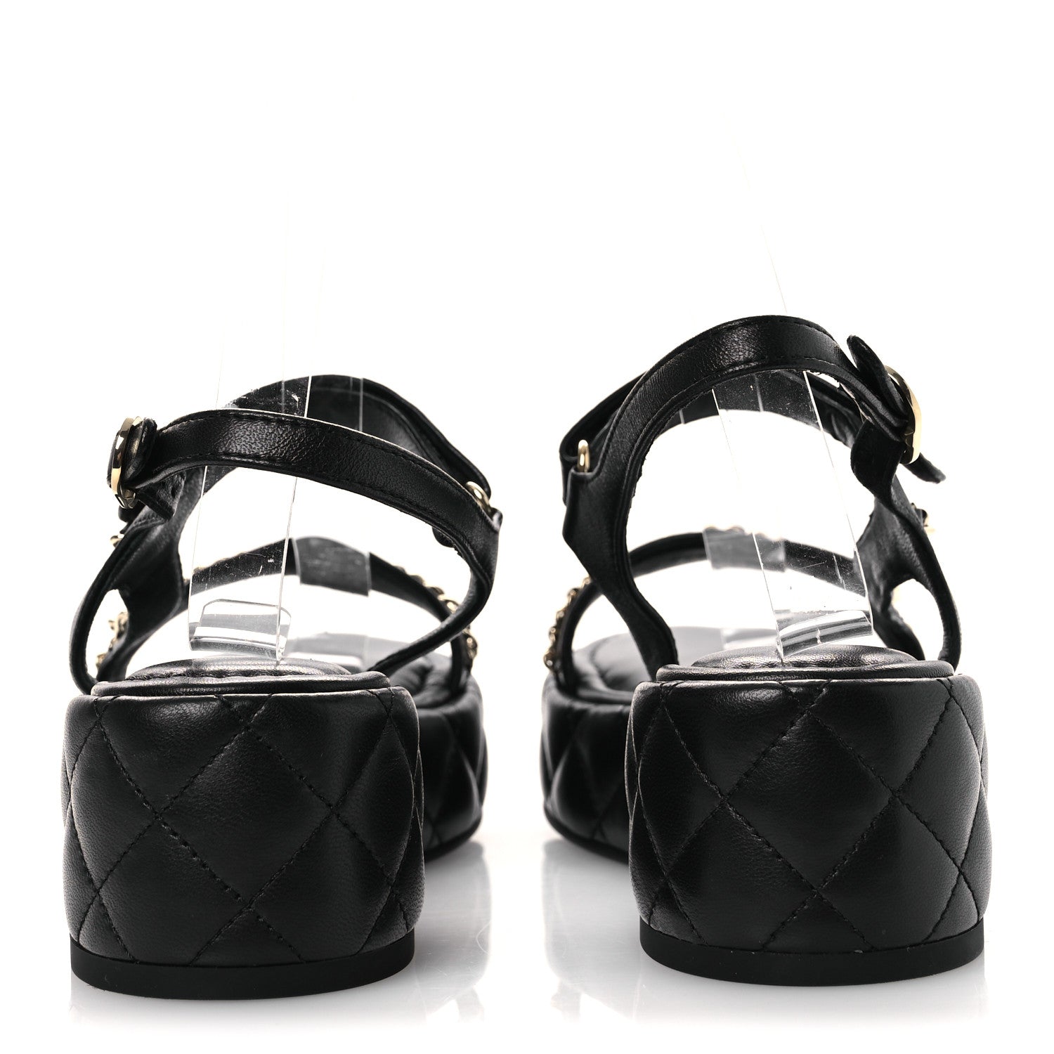Chanel Lambskin Quilted Chain CC Platform Sandals 38 Black 5 of 11