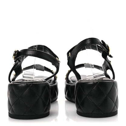 Chanel Lambskin Quilted Chain CC Platform Sandals 38 Black 5 of 11
