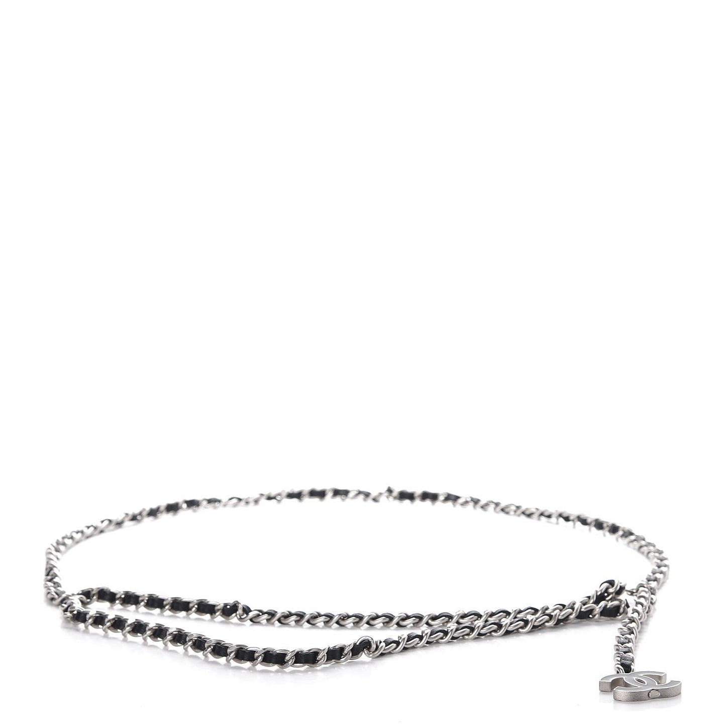 Lambskin Enamel CC Chain Belt Black Silver