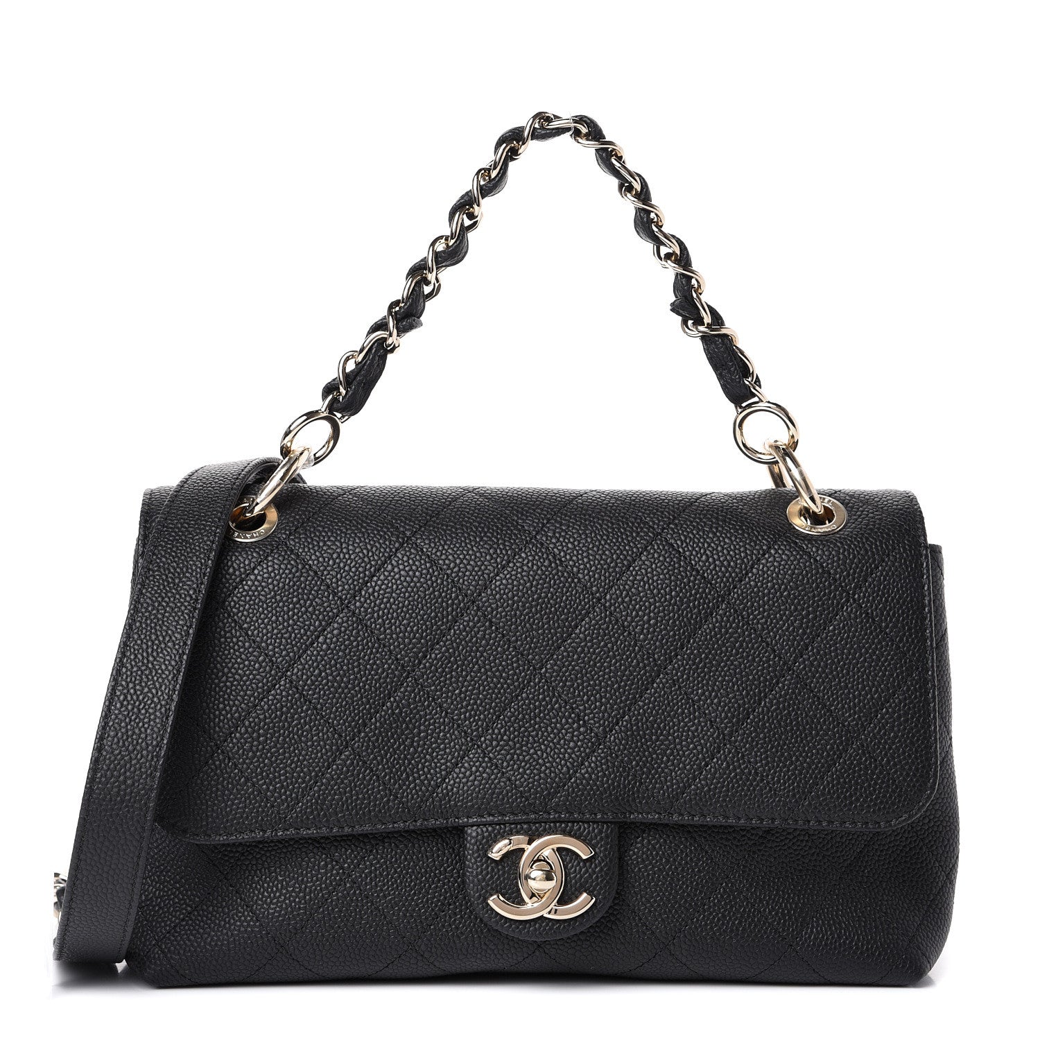 Chanel Grained Calfskin Stitched Medium Flap Black 1 of 9