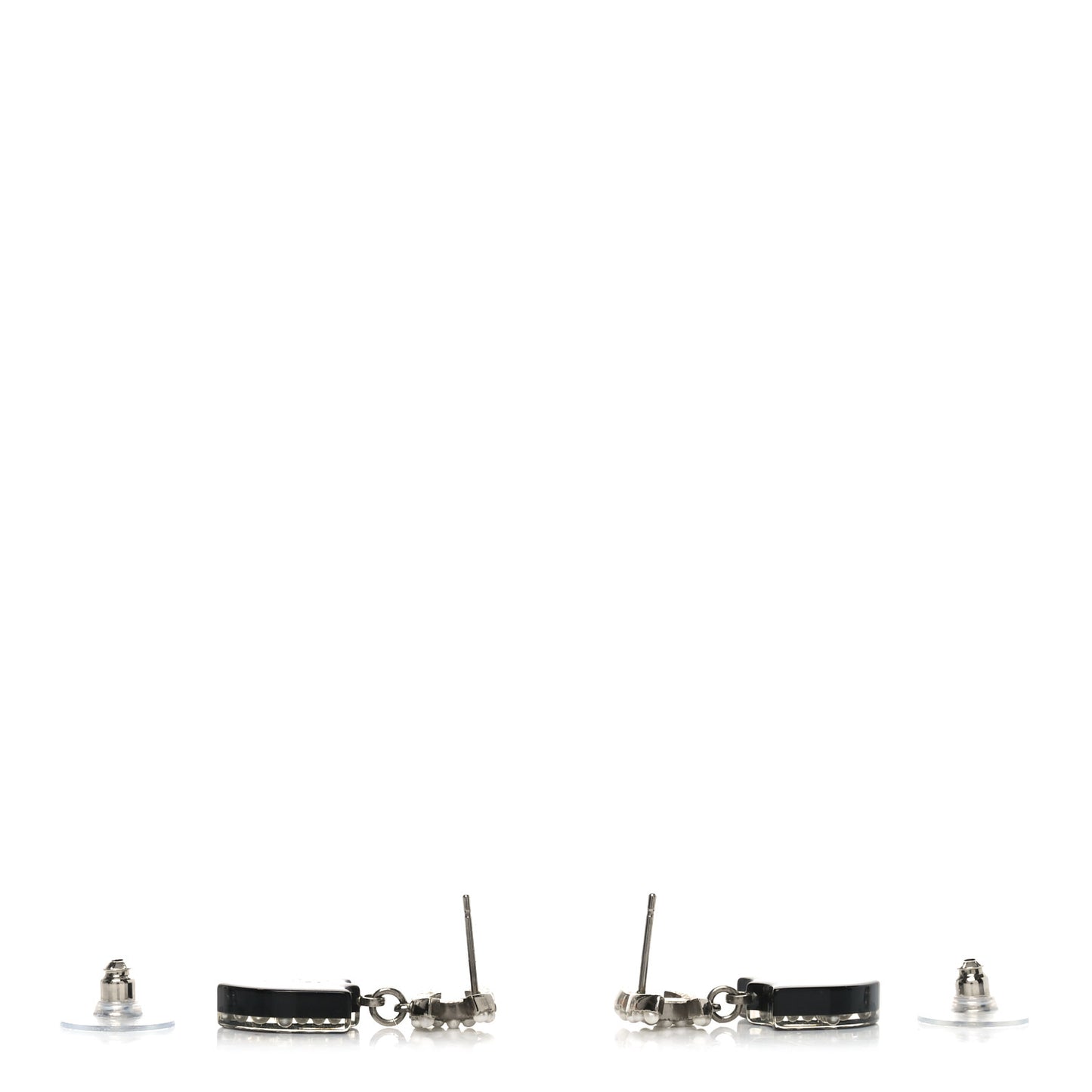 Pearl Enamel CC Shield Drop Earrings Silver