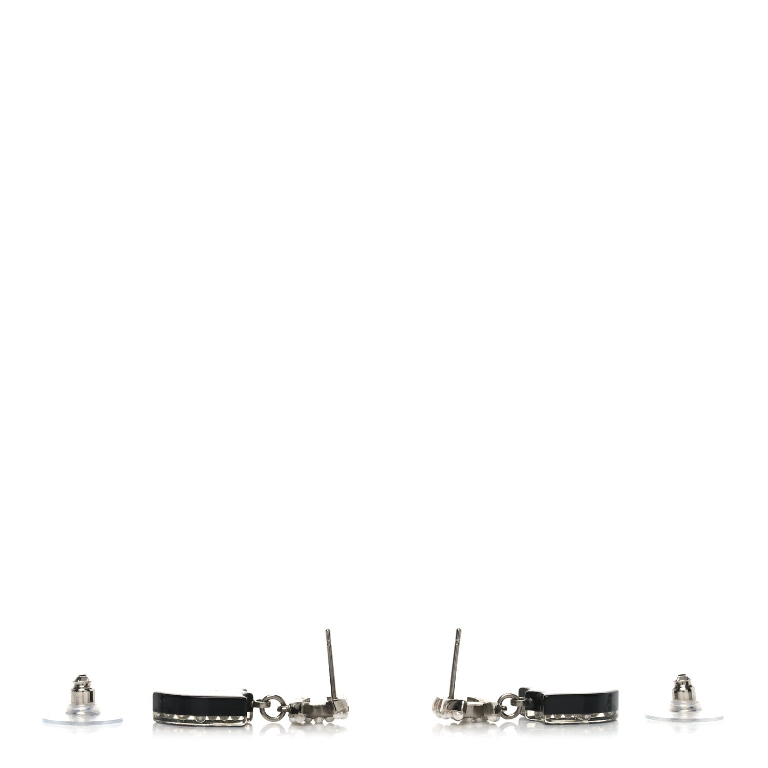 Chanel Pearl Enamel CC Shield Drop Earrings Silver 3 of 4