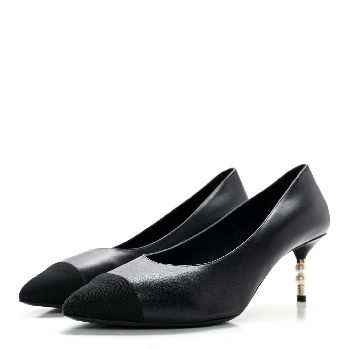 Lambskin Grosgrain Cap Toe CC Pearl Pumps 41 Navy Black