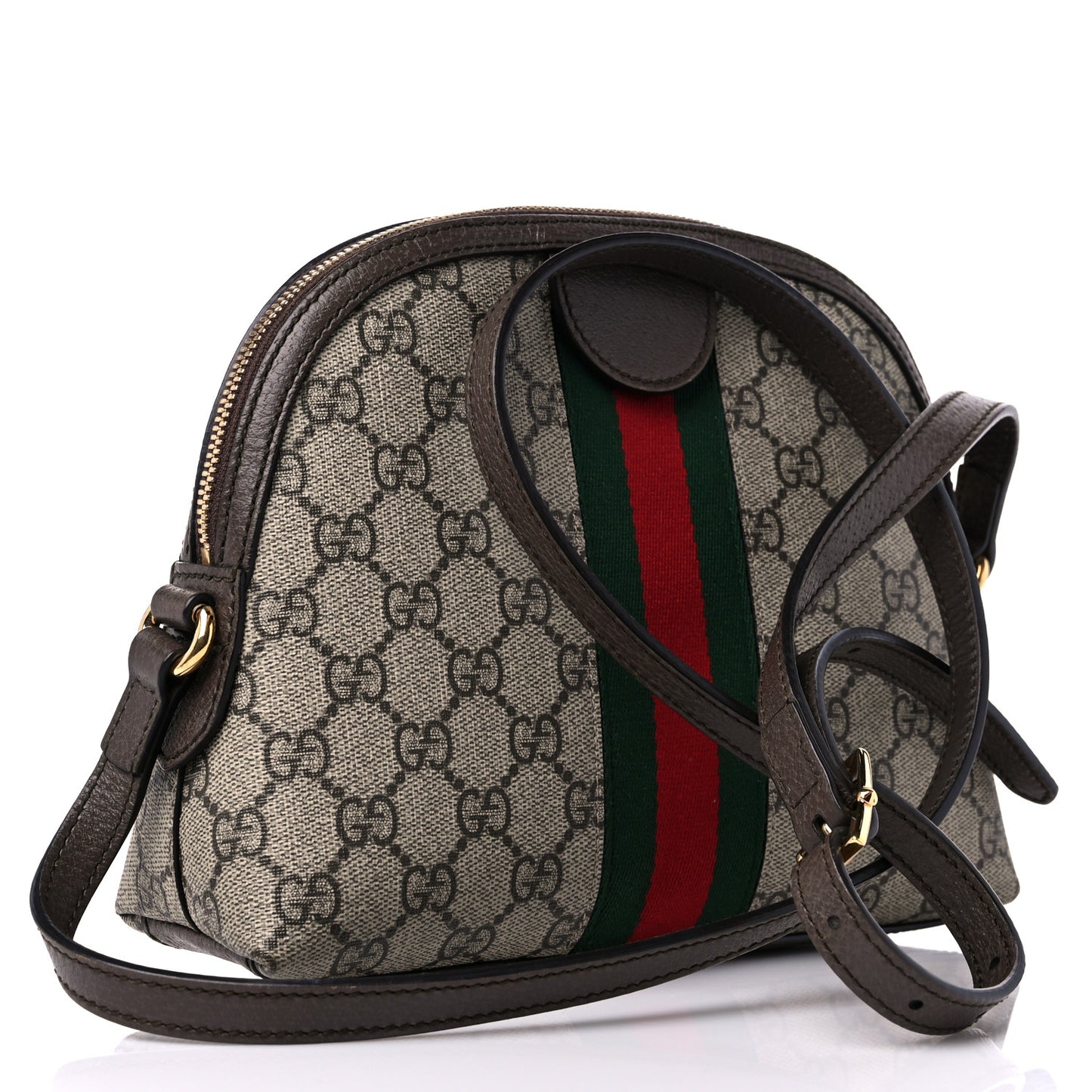 GG Supreme Monogram Textured Dollar Calfskin Web Small Ophidia Dome Shoulder Bag Beige Ebony New Acero