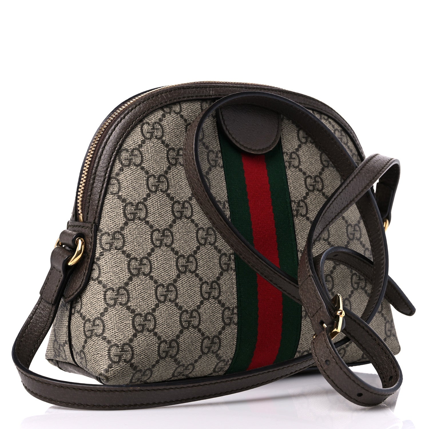 Gucci GG Supreme Monogram Textured Dollar Calfskin Web Small Ophidia Dome Shoulder Bag Beige Ebony New Acero 3 of 16
