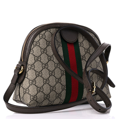 Gucci GG Supreme Monogram Textured Dollar Calfskin Web Small Ophidia Dome Shoulder Bag Beige Ebony New Acero 3 of 16