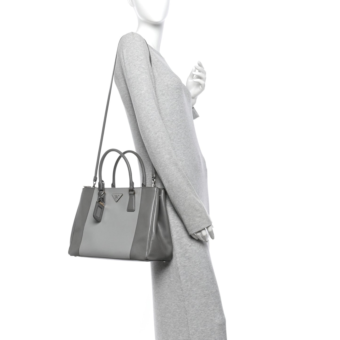 Saffiano Lux Colorblock Medium Galleria Double Zip Tote Marmo Nube