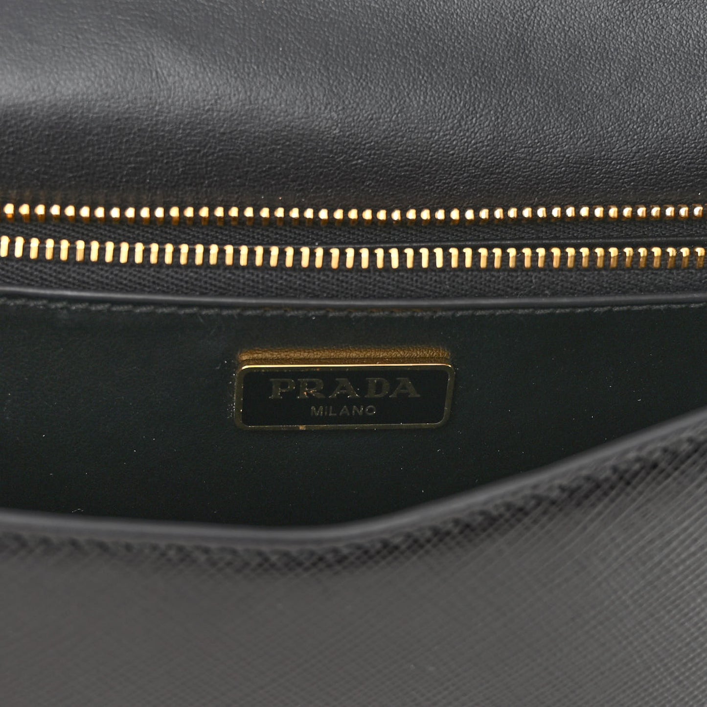 Saffiano Lux Metal Triangle Logo Mini Envelope Chain Shoulder Bag Black