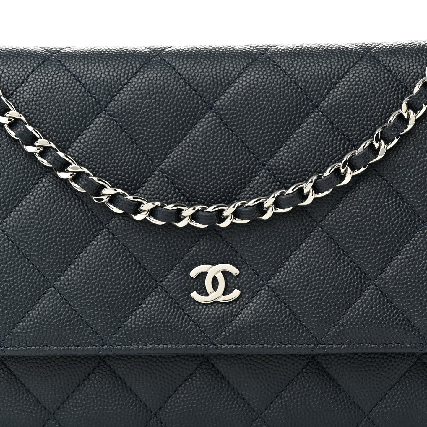 Caviar Quilted Wallet on Chain WOC Navy Blue