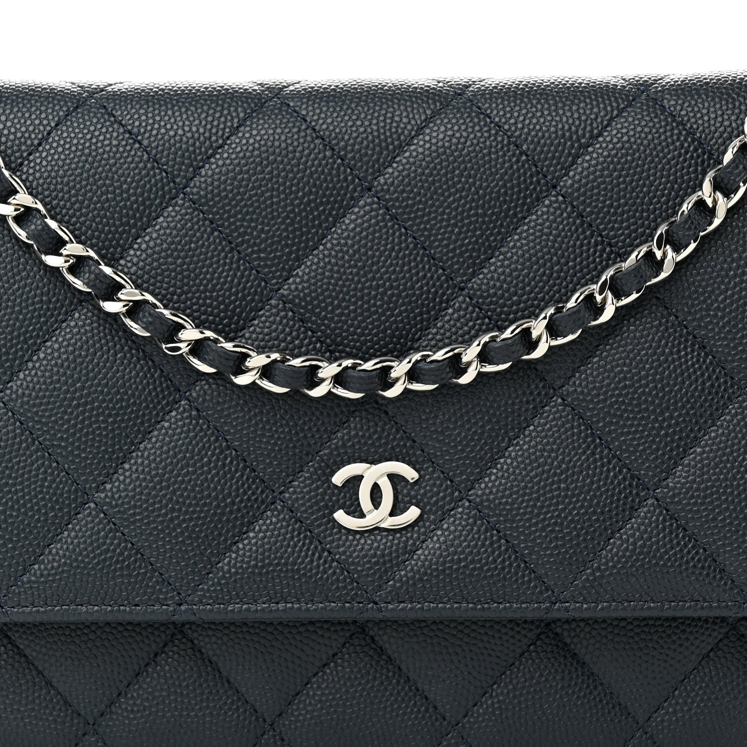 Chanel Caviar Quilted Wallet on Chain WOC Navy Blue 9 of 12