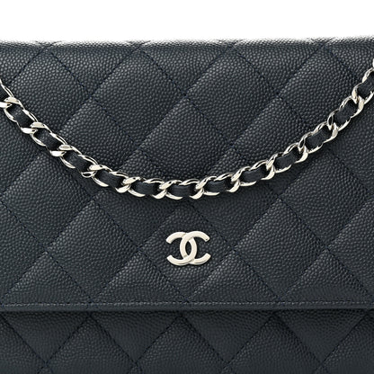 Chanel Caviar Quilted Wallet on Chain WOC Navy Blue 9 of 12