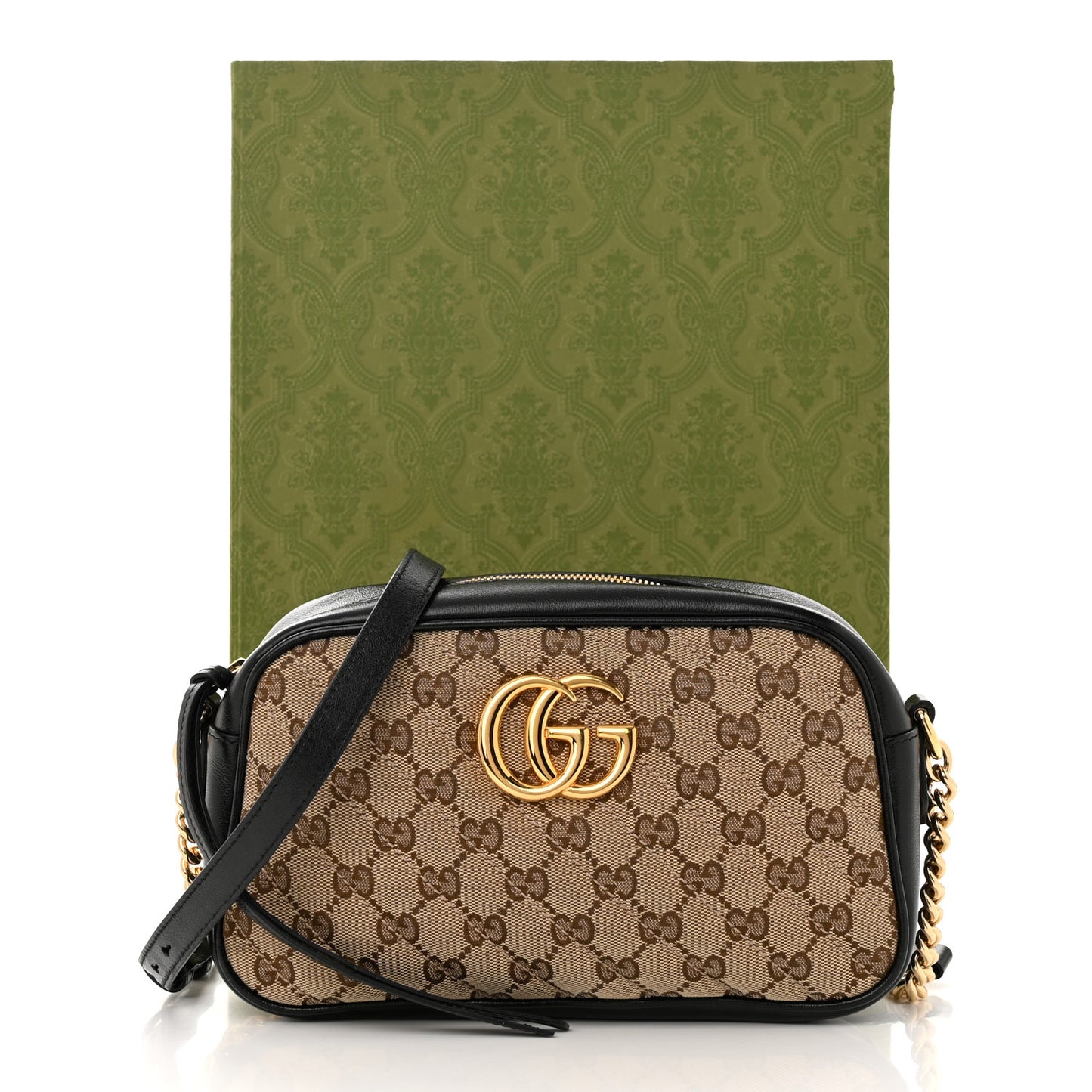 Monogram Matelasse Diagonal Small GG Marmont Chain Shoulder Bag Beige Black