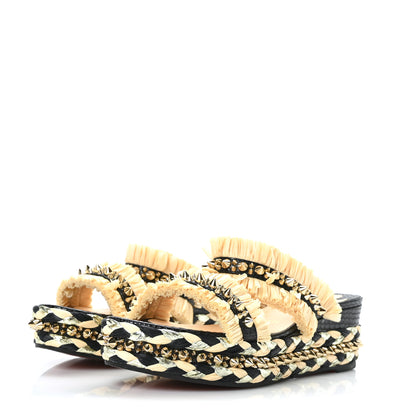 Christian Louboutin Jurassic Calfskin Rafia Voltinoudou 60 Spike Flatform Sandals 39 Black Savane 3 of 7