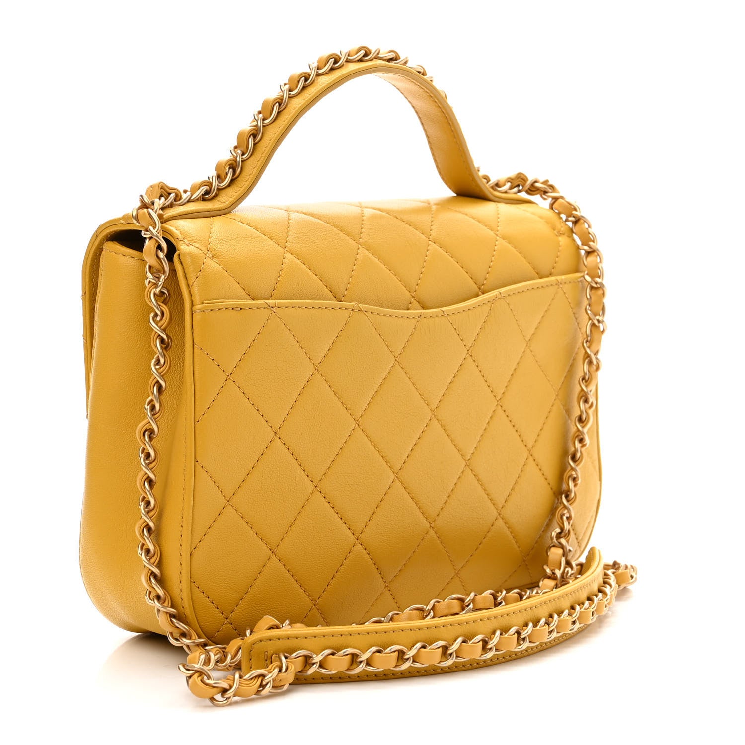 Chanel Lambskin Quilted Chain Infinity Top Handle Flap Yellow 2 of 9