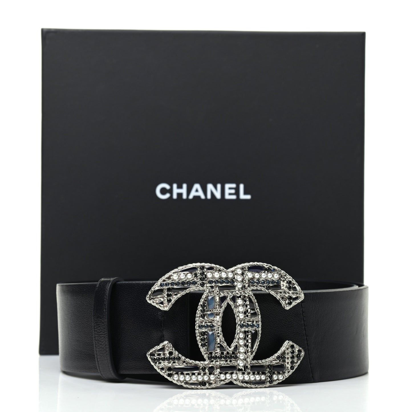 Calfskin Pearl Resin CC Chain Belt 90 36