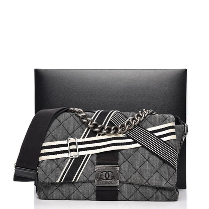 Chanel Denim Toile Quilted Belt Flap Black White 9 of 9
