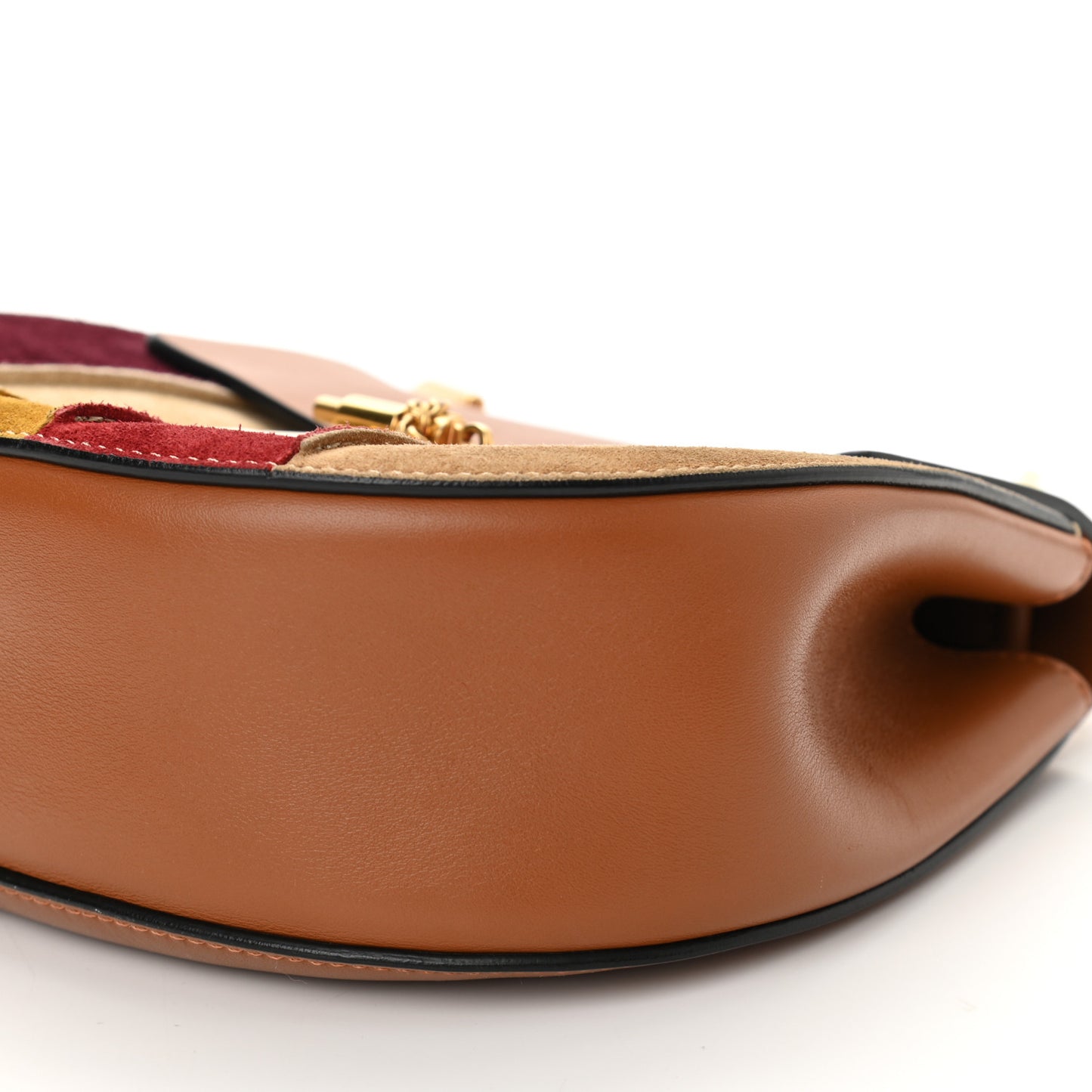Smooth Calfskin Suede Striped Patchwork Drew Shoulder Bag Caramel