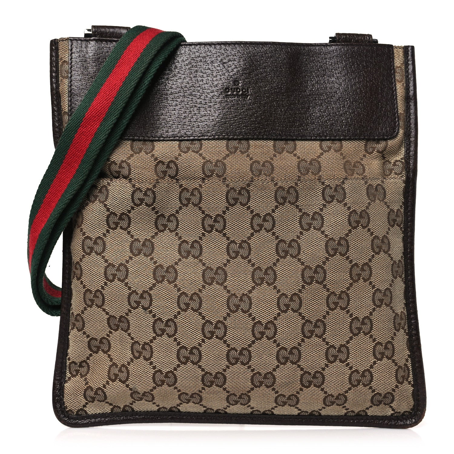 Gucci GG Monogram Web Messenger Crossbody Bag Dark Brown 1 of 9