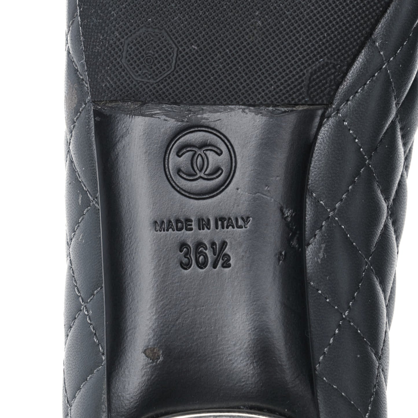 Lambskin Quilted Cap Toe Ballerina Flats 36.5 Charcoal Black